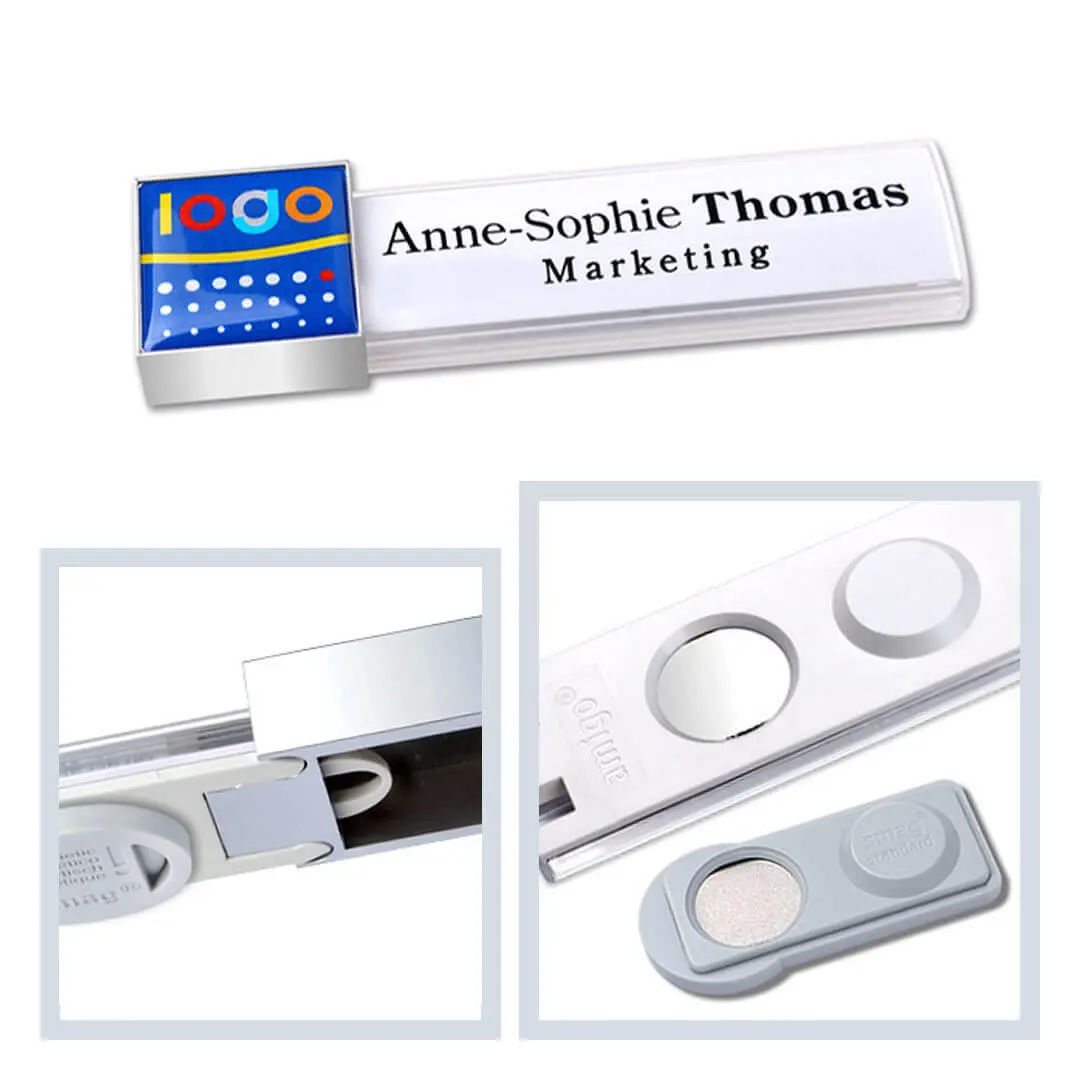 Epoxid-Doming Namensschilder mit Logo, Silber